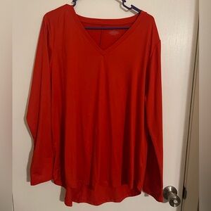 Lane Bryant Swing Long Sleeve V-Neck Tee, Red-Orange, 14/16